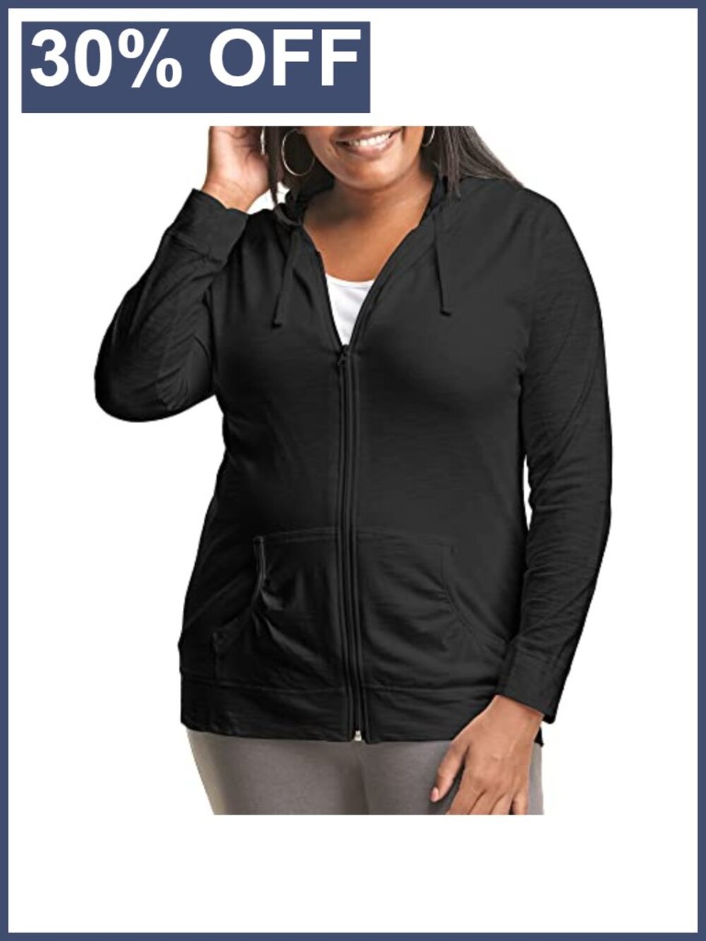 Women's Full Zip Hoodie Lightweight Slub Jersey Zip-Up Hooded Sweatshirt